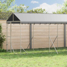 Berkfield Outdoor Dog Kennel with Roof Silver 2x14x2.5 m Galvanised Steel