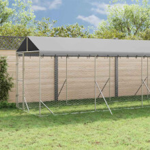 Berkfield Outdoor Dog Kennel with Roof Silver 2x14x2.5 m Galvanised Steel