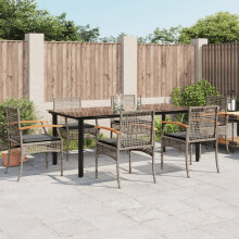 Berkfield 7 Piece Garden Dining Set with Cushions Grey Poly Rattan
