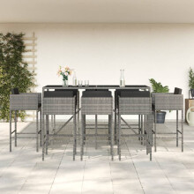 Berkfield 9 Piece Garden Bar Set with Cushions Grey Poly Rattan
