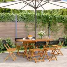 Berkfield Folding Garden Chairs 6 pcs Black Poly Rattan and Solid Wood