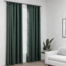 Berkfield Linen-Look Blackout Curtains with Hooks 2 pcs Green 140x245 cm