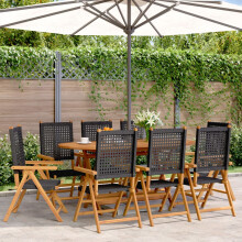 Berkfield Reclining Garden Chairs 8 pcs Black Poly Rattan and Solid Wood