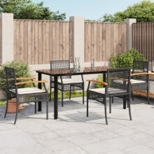 Berkfield 5 Piece Garden Dining Set with Cushions Black Poly Rattan