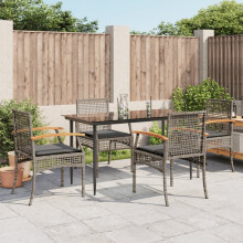 Berkfield 5 Piece Garden Dining Set with Cushions Grey Poly Rattan