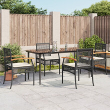 Berkfield 5 Piece Garden Dining Set with Cushions Black Poly Rattan
