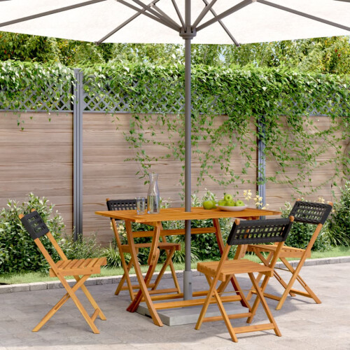 Berkfield Folding Garden Chairs 4 pcs Black Poly Rattan and Solid Wood