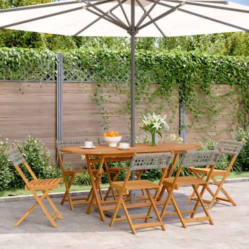 Berkfield Folding Garden Chairs 6 pcs Grey Poly Rattan and Solid Wood