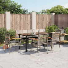 Berkfield 7 Piece Garden Dining Set with Cushions Grey Poly Rattan