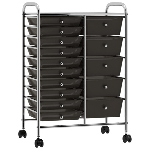 Berkfield XXL 15-Drawer Mobile Storage Trolley Black Plastic