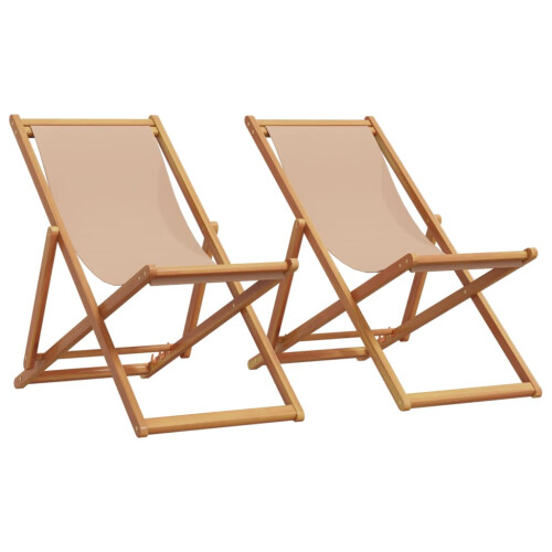 Berkfield Folding Beach Chairs 2 pcs Taupe Fabric and Solid Wood