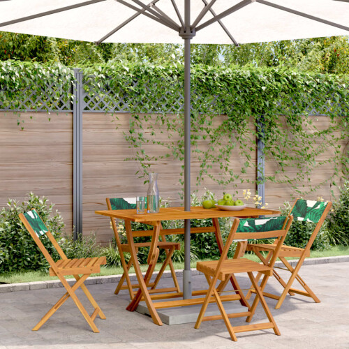 Berkfield Folding Garden Chairs 4 pcs Green Fabric and Solid Wood