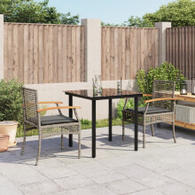 Berkfield 3 Piece Garden Dining Set with Cushions Grey Poly Rattan