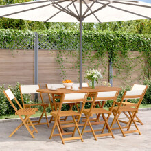 Berkfield Folding Garden Chairs 8 pcs Cream White Fabric and Solid Wood