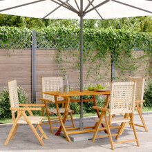 Berkfield Reclining Garden Chairs 4 pcs Beige Poly Rattan and Solid Wood