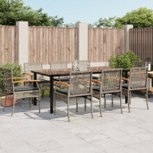 Berkfield 9 Piece Garden Dining Set with Cushions Grey Poly Rattan