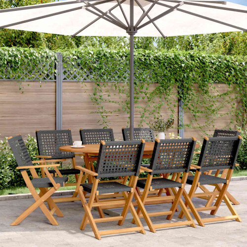 Berkfield Folding Garden Chairs 8 pcs Black Poly Rattan and Solid Wood
