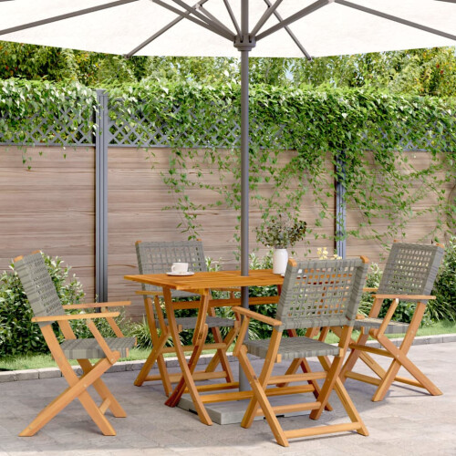 Berkfield Folding Garden Chairs 4 pcs Grey Poly Rattan and Solid Wood