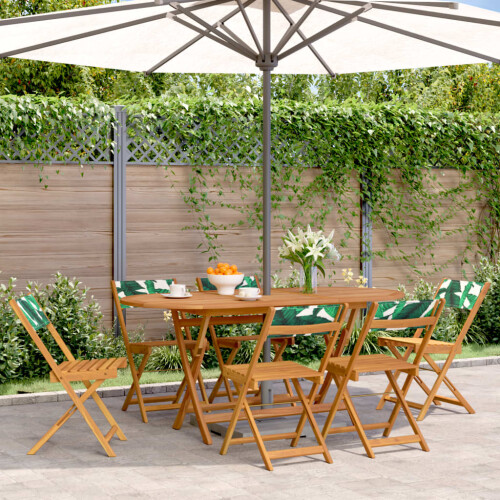 Berkfield Folding Garden Chairs 6 pcs Green Fabric and Solid Wood