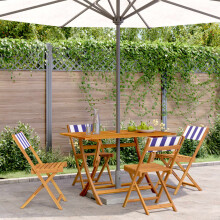Berkfield Folding Garden Chairs 4 pcs Blue and White Fabric and Solid Wood