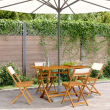 Berkfield Folding Garden Chairs 4 pcs Cream White Fabric and Solid Wood