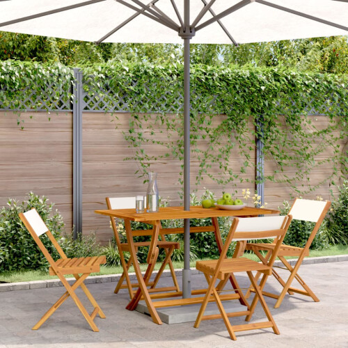 Berkfield Folding Garden Chairs 4 pcs Cream White Fabric and Solid Wood