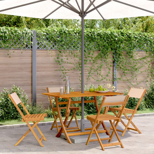 Berkfield Folding Garden Chairs 4 pcs Beige Fabric and Solid Wood