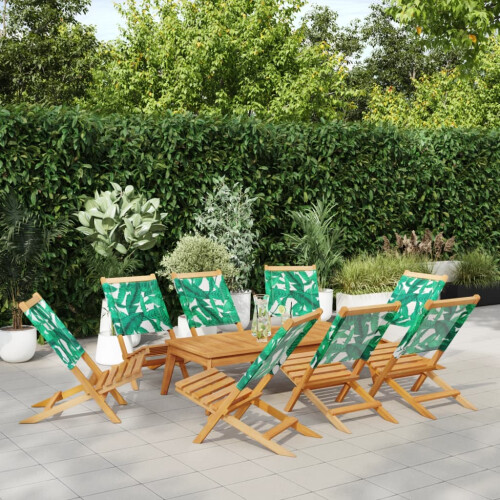 Berkfield Folding Garden Chairs 8 pcs Green Fabric and Solid Wood