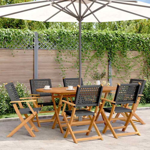 Berkfield Folding Garden Chairs 6 pcs Black Poly Rattan and Solid Wood