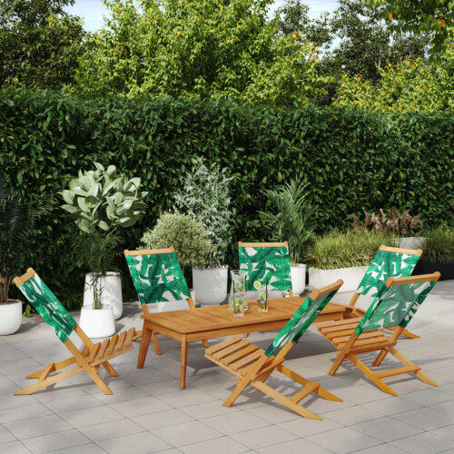 Berkfield Folding Garden Chairs 6 pcs Green Fabric and Solid Wood