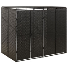 Berkfield Double Wheelie Bin Shed Black 140x80x117 cm Poly Rattan