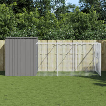 Berkfield Dog House with Run Light Grey 214x457x181 cm Galvanised Steel