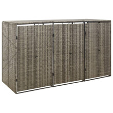 Berkfield Triple Wheelie Bin Shed Grey 207x80x117 cm Poly Rattan