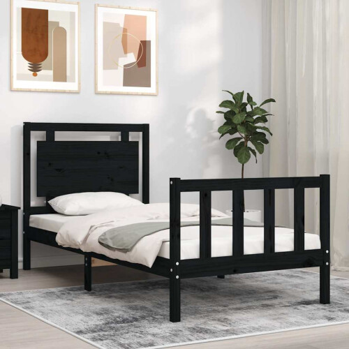 Berkfield Bed Frame without Mattress Black Small Single Solid Wood Pine