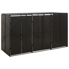 Berkfield Triple Wheelie Bin Shed Black 207x80x117 cm Poly Rattan