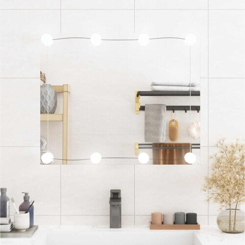 Berkfield Wall Mirror with LED Lights 50x60 cm Glass Rectangle