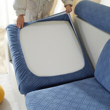 (Denim Blue, Three-person Sofa Cover ( )) All-Season Stretch Sofa Cover, Solid Color Jacquard Sofa Cushion Cover, Removable and