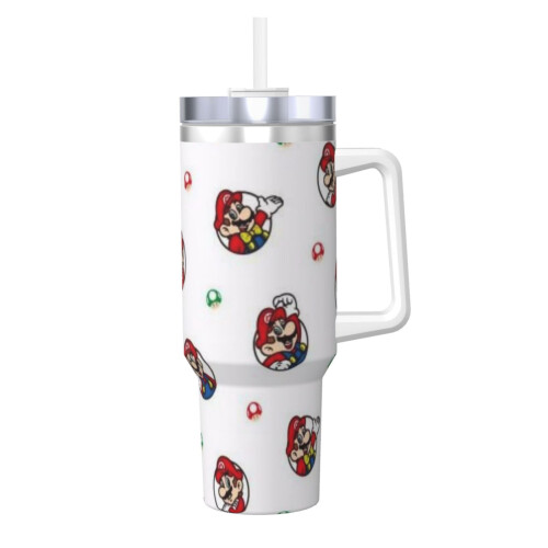 Εξατομικευμένο ποτήρι Mario 40oz με λαβή και καλαμάκι - Κύπελλο καφέ ταξιδιού από