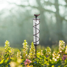 Pluviomètre à spirale en verre de grande capacité, pluviomètre suspendu en fonte en forme d'oiseau, compteur d'eau de pluie pour jardin avec