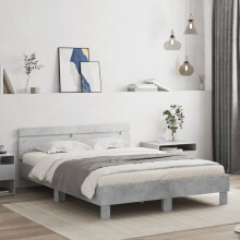 Berkfield Bed Frame with LED without Mattress Concrete Grey 150x200 cm King Size