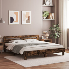 Berkfield Bed Frame with LED without Mattress Smoked Oak 180x200 cm Super King
