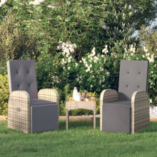 Berkfield Reclining Garden Chairs with Cushions 2 pcs Grey Poly Rattan