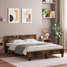 Berkfield Bed Frame with LED without Mattress Smoked Oak 150x200 cm King Size