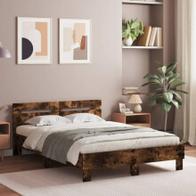 Berkfield Bed Frame with LED without Mattress Smoked Oak 135x190 cm Double