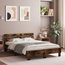 Berkfield Bed Frame with LED without Mattress Smoked Oak 120x190 cm Small Double