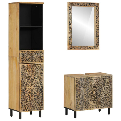 Berkfield 3 Piece Bathroom Furniture Set Solid Wood Mango