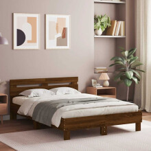 Berkfield Bed Frame with LED without Mattress Brown Oak 120x190 cm Small Double
