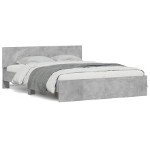 Berkfield Bed Frame with Headboard and LED Concrete Grey 150x200 cm King Size
