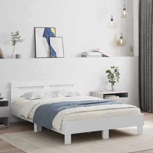 Berkfield Bed Frame with LED without Mattress White 135x190 cm Double