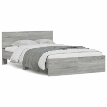 Berkfield Bed Frame with Headboard and LED Grey Sonoma 135x190 cm Double